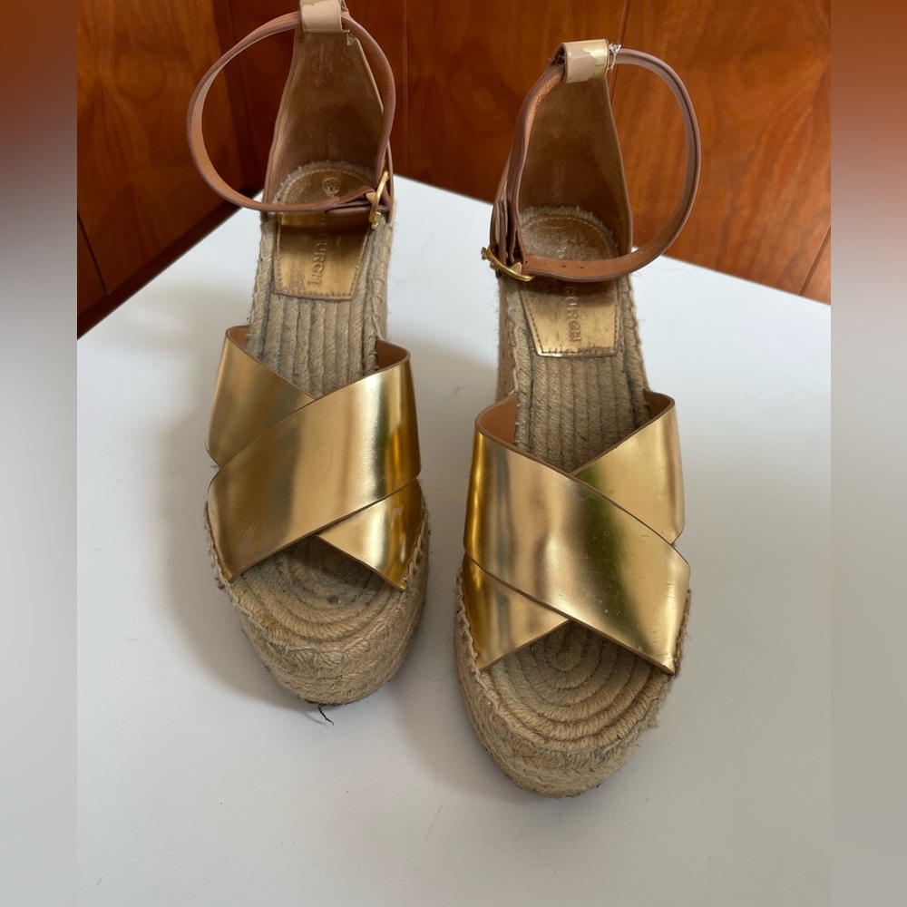 Tory Burch gold platform shoes